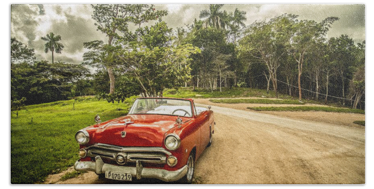 Photo Bath Towel featuring the photograph Red vintage car by Top Wallpapers
