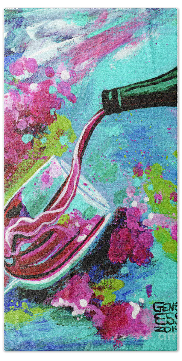 Wine Bath Towel featuring the painting Red Wine Splash by Genevieve Esson