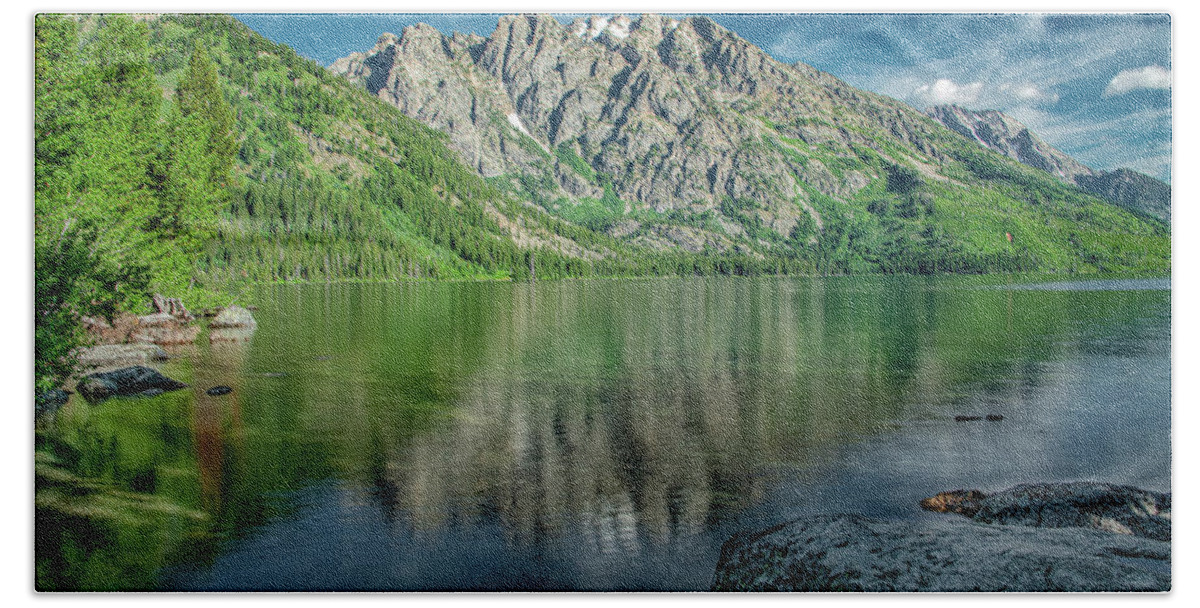  Bath Towel featuring the photograph Reflections at Jenny Lake by Marcy Wielfaert