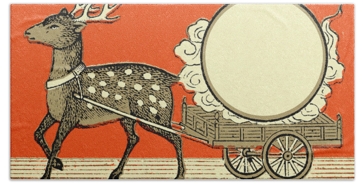 Ad Hand Towel featuring the drawing Reindeer Pulling a Wagon by CSA Images