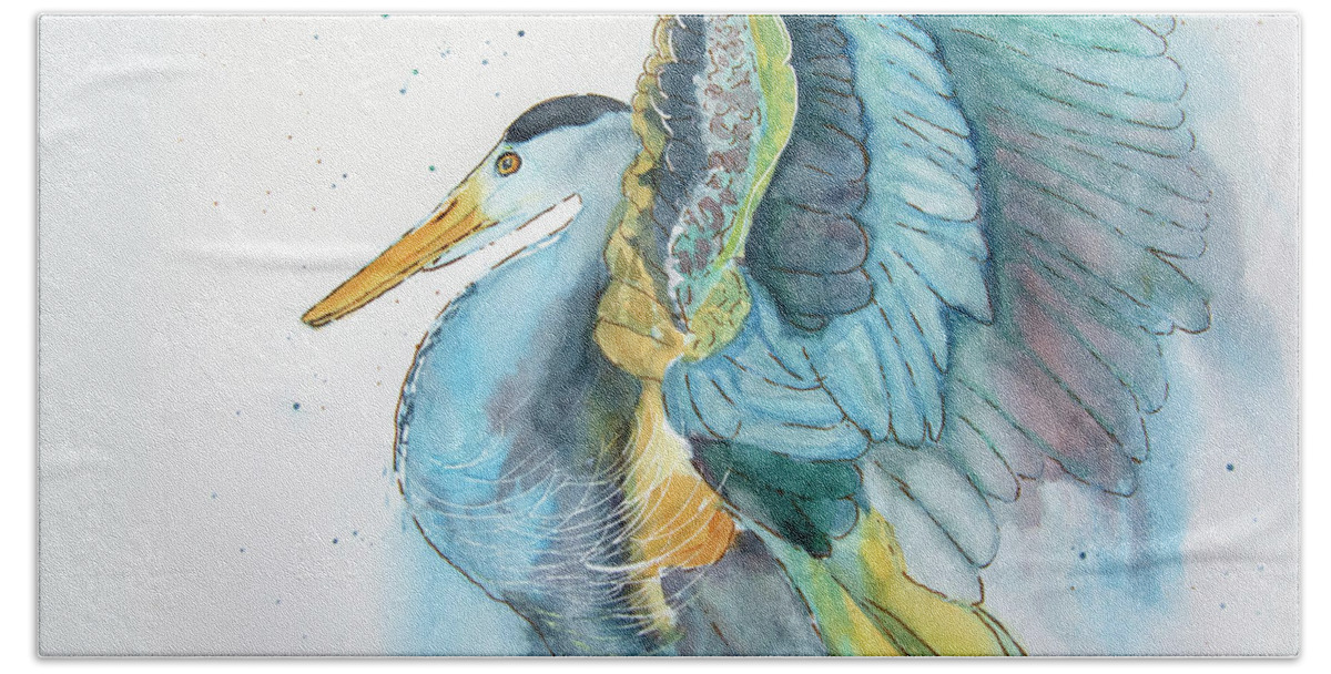 Great Blue Heron Hand Towel featuring the painting Rejoice by Jeanette Mahoney