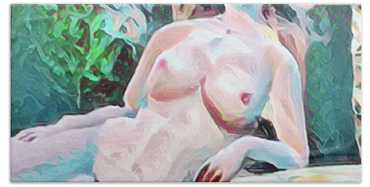 Nude Drawing Bath Towel featuring the digital art Relaxing by Cathy Anderson