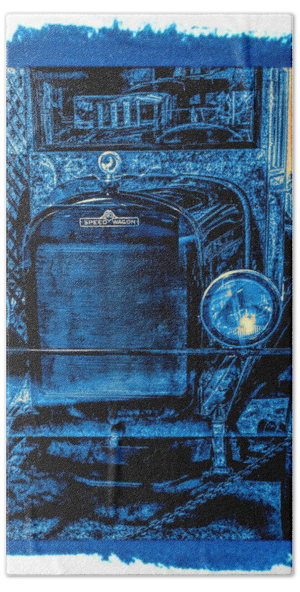 Reo Speed Wagon Hand Towel featuring the photograph REO Speed Wagon Blue Grunge by Joan Stratton