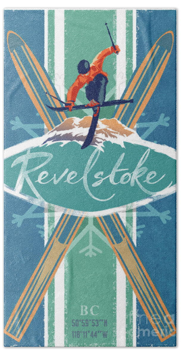Ski Art Hand Towel featuring the painting Revelstoke Ski Poster by Sassan Filsoof