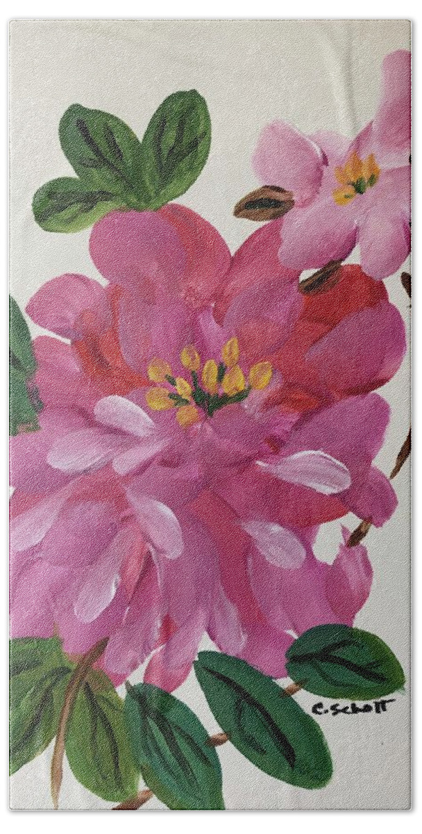 Rhododendron Hand Towel featuring the painting Rhododendron by Christina Schott