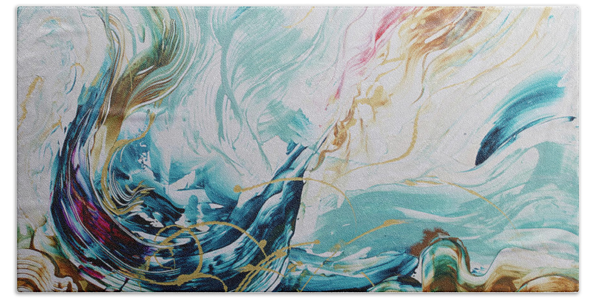 Abstract Bath Towel featuring the painting Rhythmic Waves by Jyotika Shroff