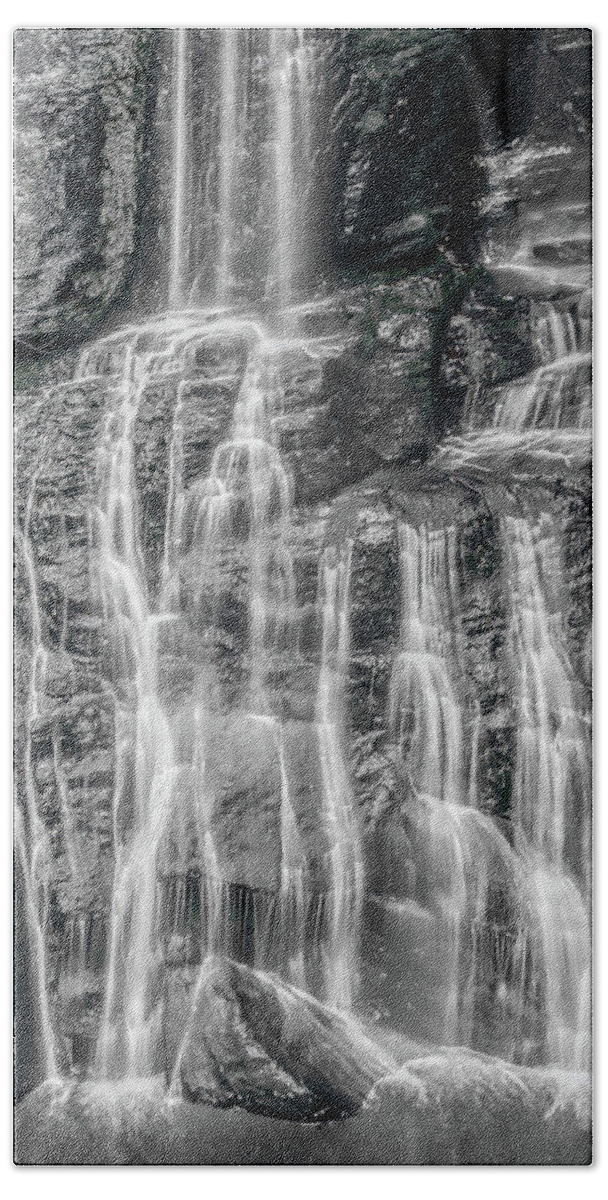 Bushkill Falls Bath Sheet featuring the photograph Ribbons of Water at Bushkill in Black and White by Kristia Adams