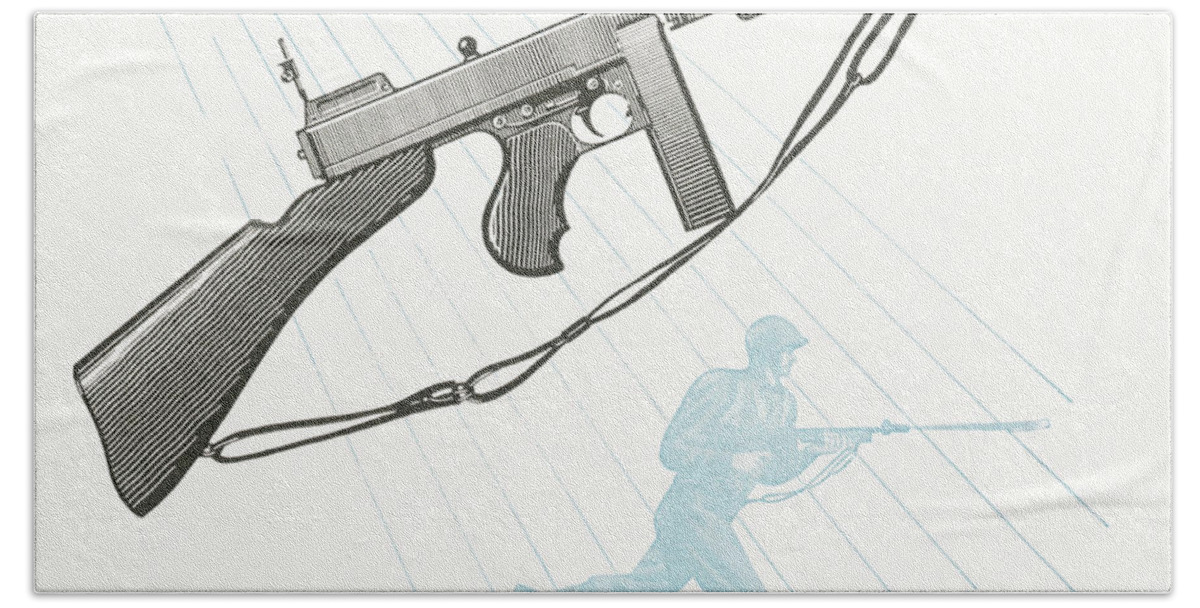 Adult Hand Towel featuring the drawing Rifle and soldier by CSA Images