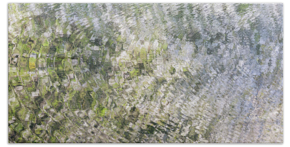 Ripples Bath Towel featuring the photograph Ripples on the river with blossom reflections by Anita Nicholson