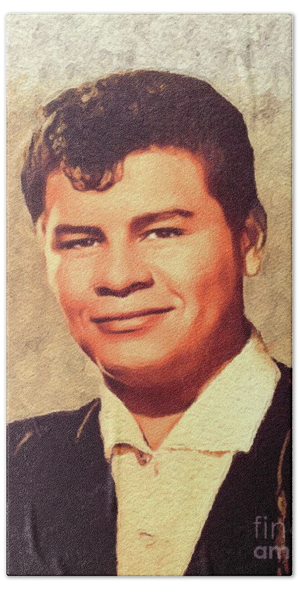 Ritchie Bath Towel featuring the painting Ritchie Valens, Music Legend by Esoterica Art Agency
