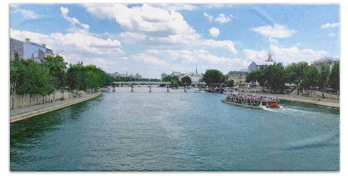 Landscape Bath Towel featuring the photograph River Seine Paris by Charles Kraus