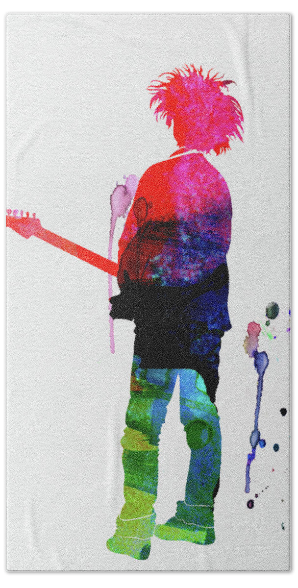 Cure Hand Towel featuring the mixed media Robert Smith Watercolor by Naxart Studio