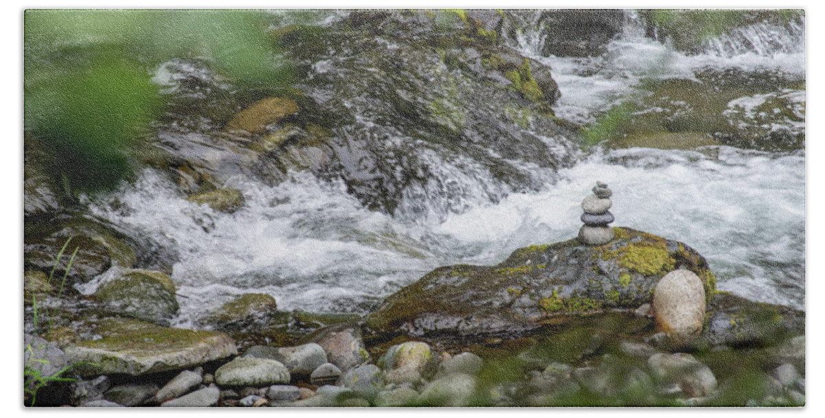 Rock Pile Bath Towel featuring the photograph Rocky Waterfall by Elaine Pawski