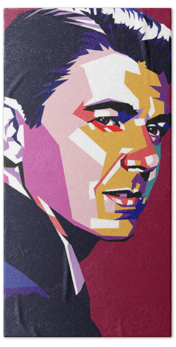 Ronald Bath Towel featuring the digital art Ronald Reagan by Movie World Posters