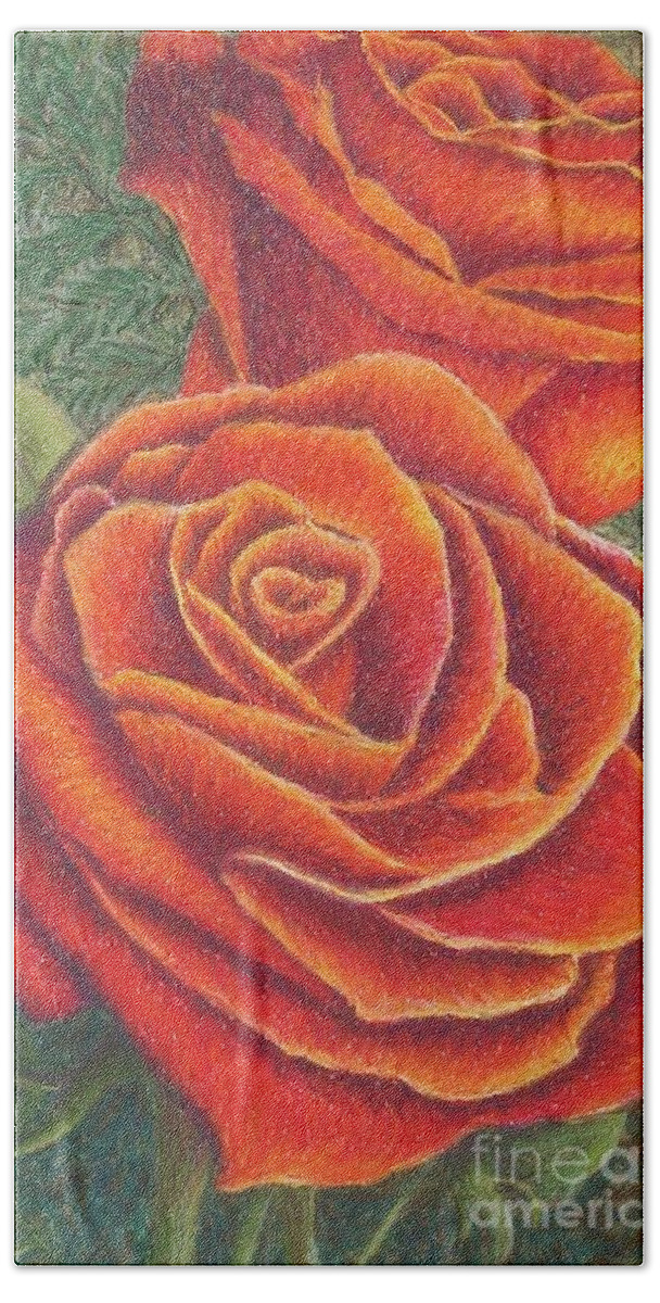 Roses Hand Towel featuring the painting Roses by Lisa Bliss Rush
