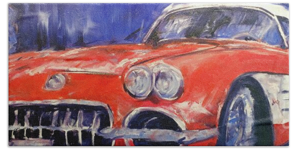 Corvette Hand Towel featuring the painting Route 66 by Alan Metzger