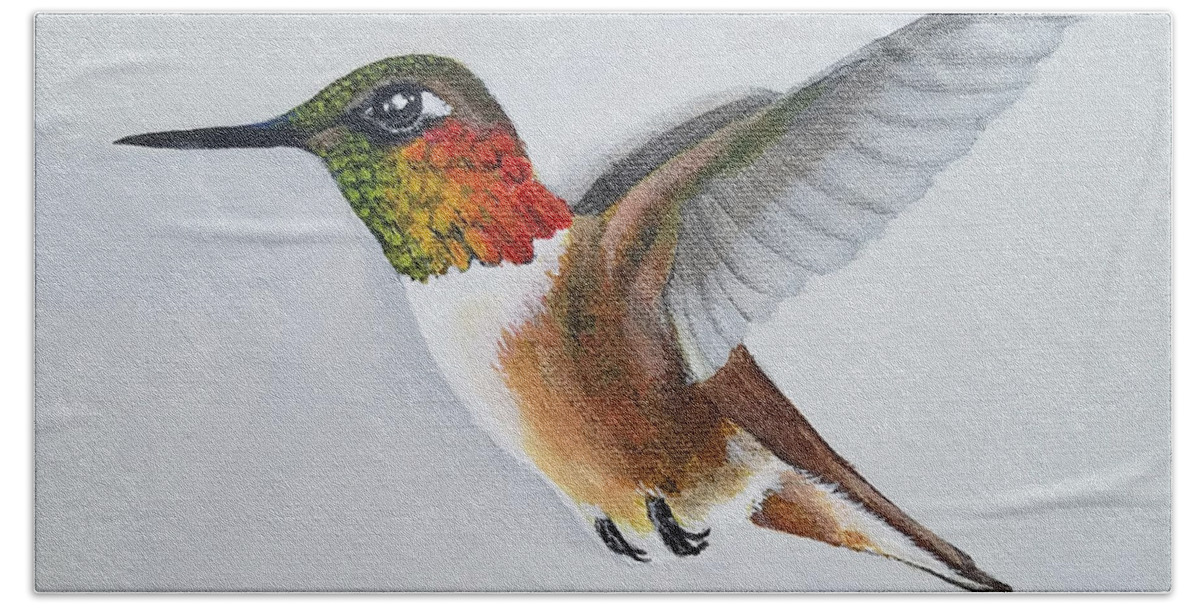 Hummingbird Painting Hand Towel featuring the painting Rufous by Mishel Vanderten