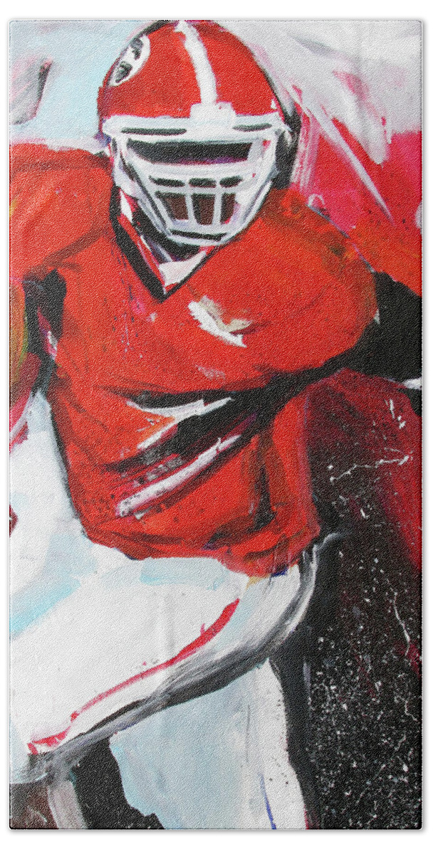 Uga Football Bath Towel featuring the painting Run For It by John Gholson