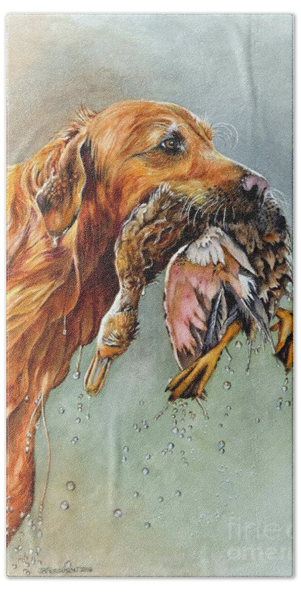 Dog Bath Towel featuring the painting Rusty's Prize by Jeanette Ferguson