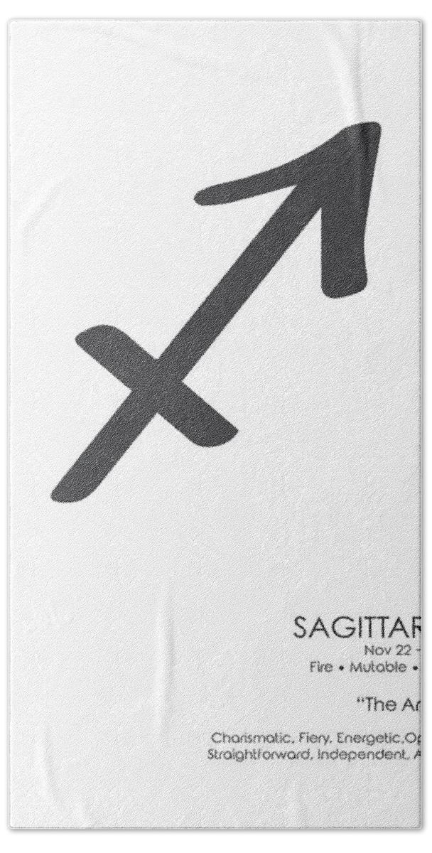 Sagittarius Bath Towel featuring the mixed media Sagittarius Print - Zodiac Signs Print - Zodiac Posters - Sagittarius Poster - Black and White by Studio Grafiikka