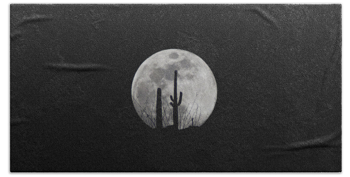 Moon Hand Towel featuring the photograph Saguaro Moon Silhouette by Chance Kafka