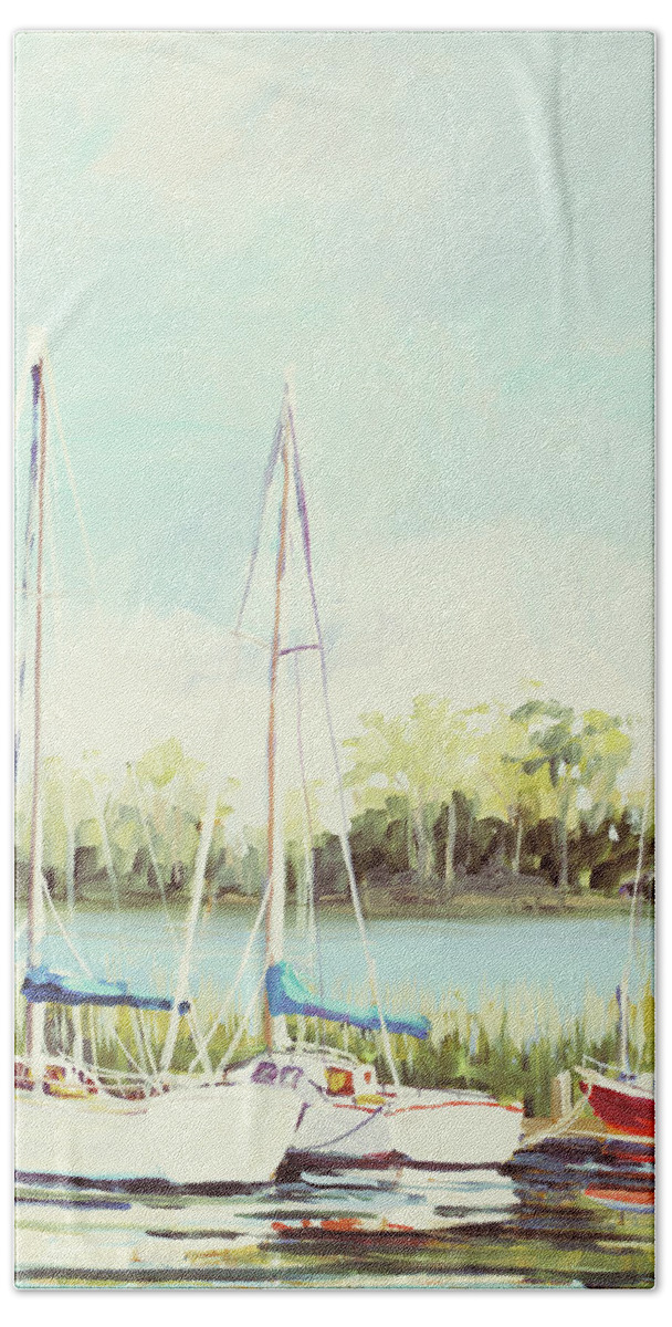Boats Hand Towel featuring the painting Sail Harbor by Jane Slivka