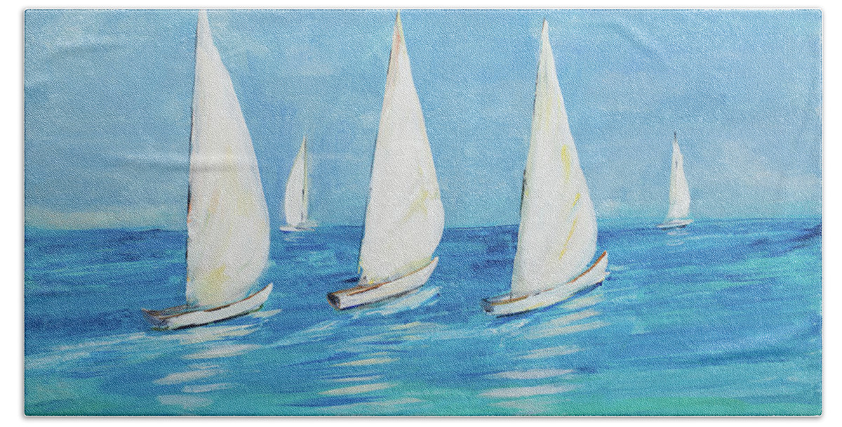 Sailboats Hand Towel featuring the painting Sailboats II by South Social D