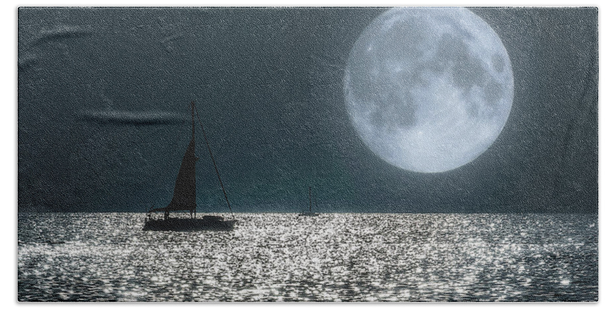 Composite Bath Towel featuring the photograph Sailing into the Full Moon by Wolfgang Stocker