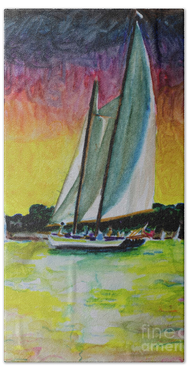 Sailing Bath Towel featuring the painting Sailing Love by Robert Yaeger