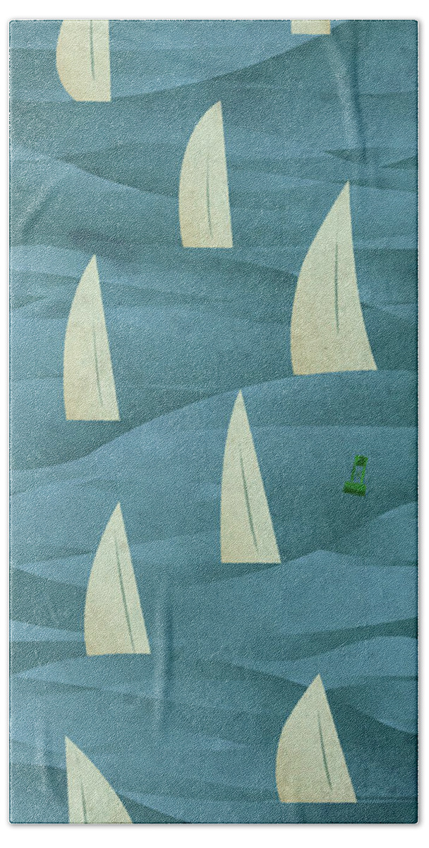 Sails Hand Towel featuring the painting Sails Buoy I by Dan Meneely
