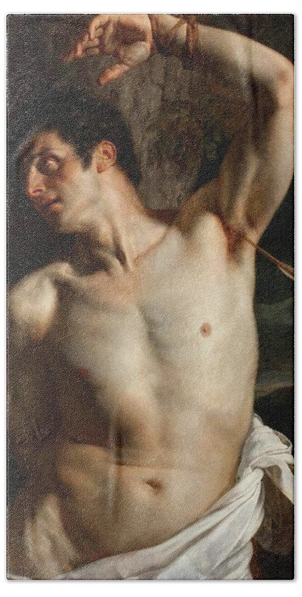 Paul Delaroche Bath Towel featuring the painting Saint Sebastian by Paul Delaroche