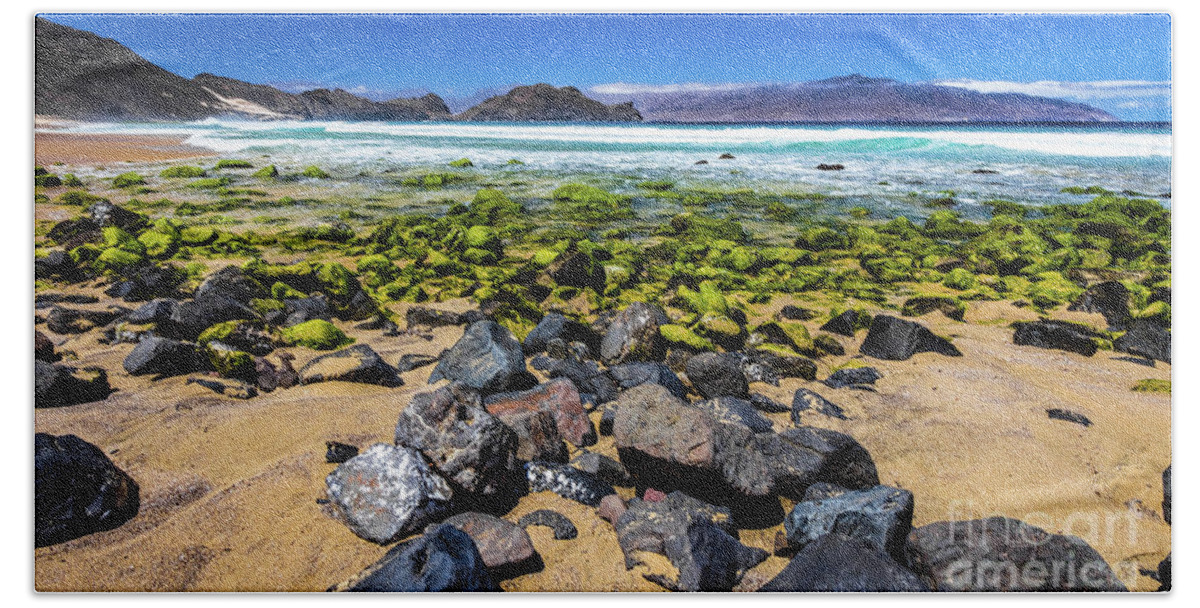 Beach Bath Towel featuring the photograph Salamansa beach, Sao Vincente, Cape Verde by Lyl Dil Creations