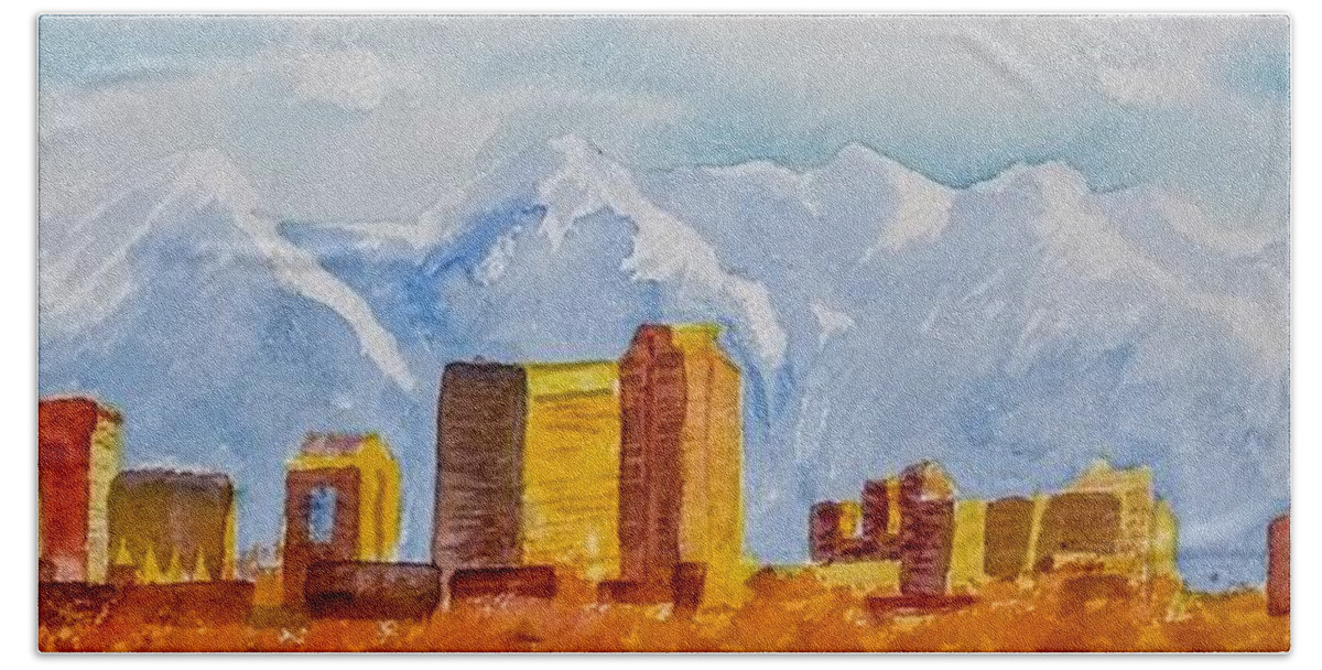 Salt Lake City Bath Towel featuring the painting Salt Lake City Skyline by Walt Brodis