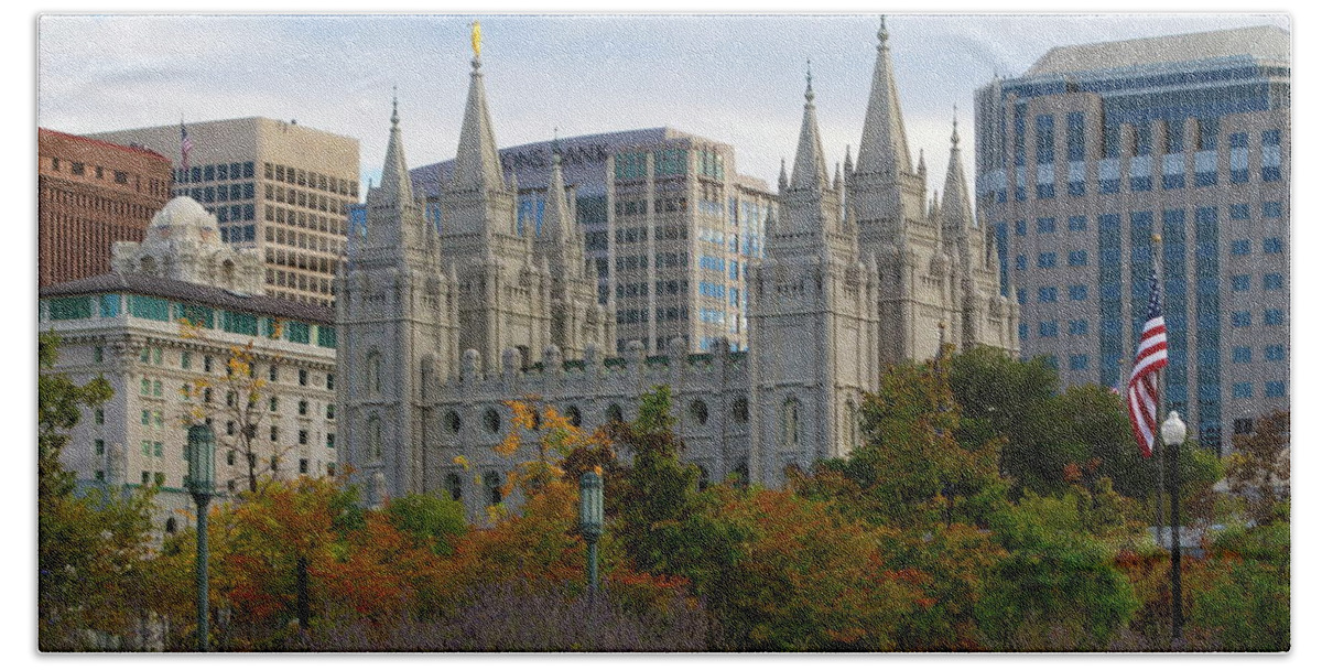 Temple Hand Towel featuring the photograph Salt Lake City Temple by Nathan Abbott