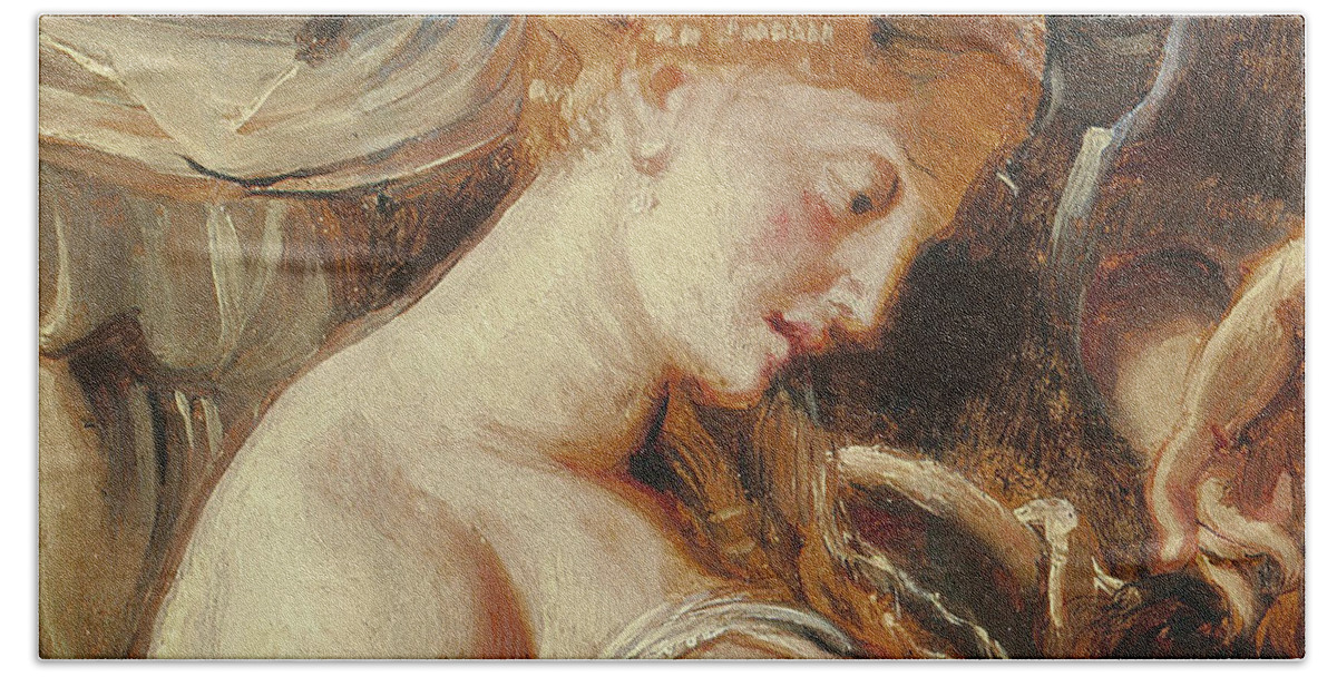 Rubens Bath Towel featuring the painting Samson and Delilah, detail of Delilah by Rubens