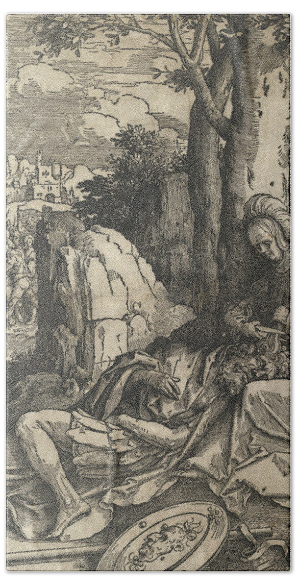 16th Century Art Bath Towel featuring the relief Samson and Delilah by Lucas van Leyden