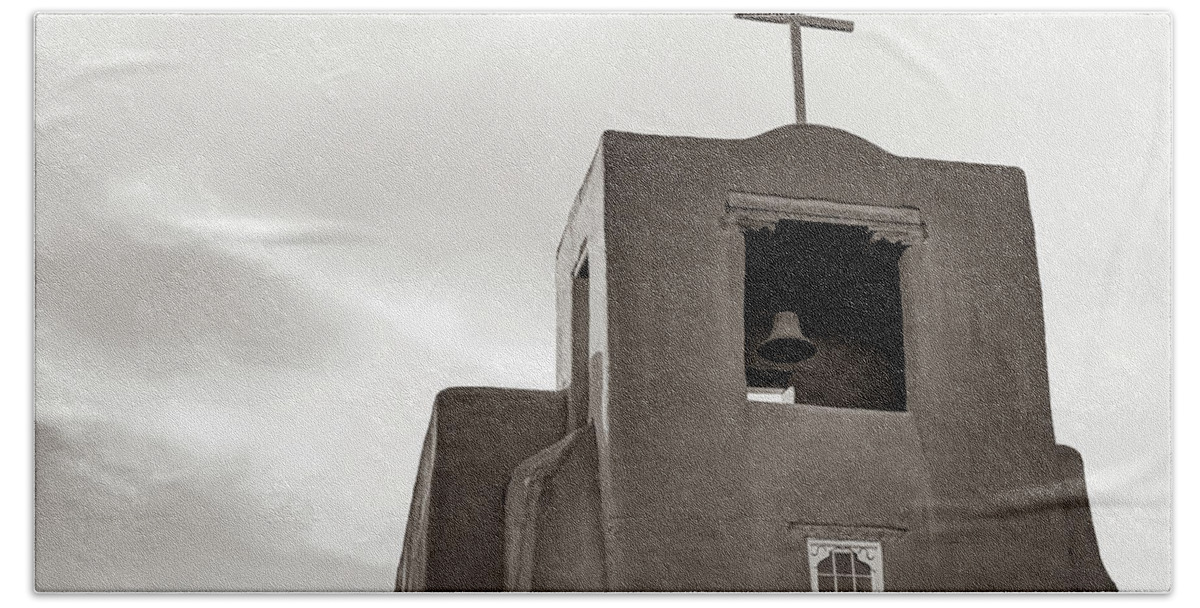 America Hand Towel featuring the photograph San Miguel Mission Chapel - Santa Fe New Mexico in Classic Sepia by Gregory Ballos