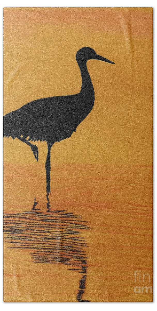 Bird Bath Towel featuring the drawing Sandhill - Crane - Sunset by D Hackett