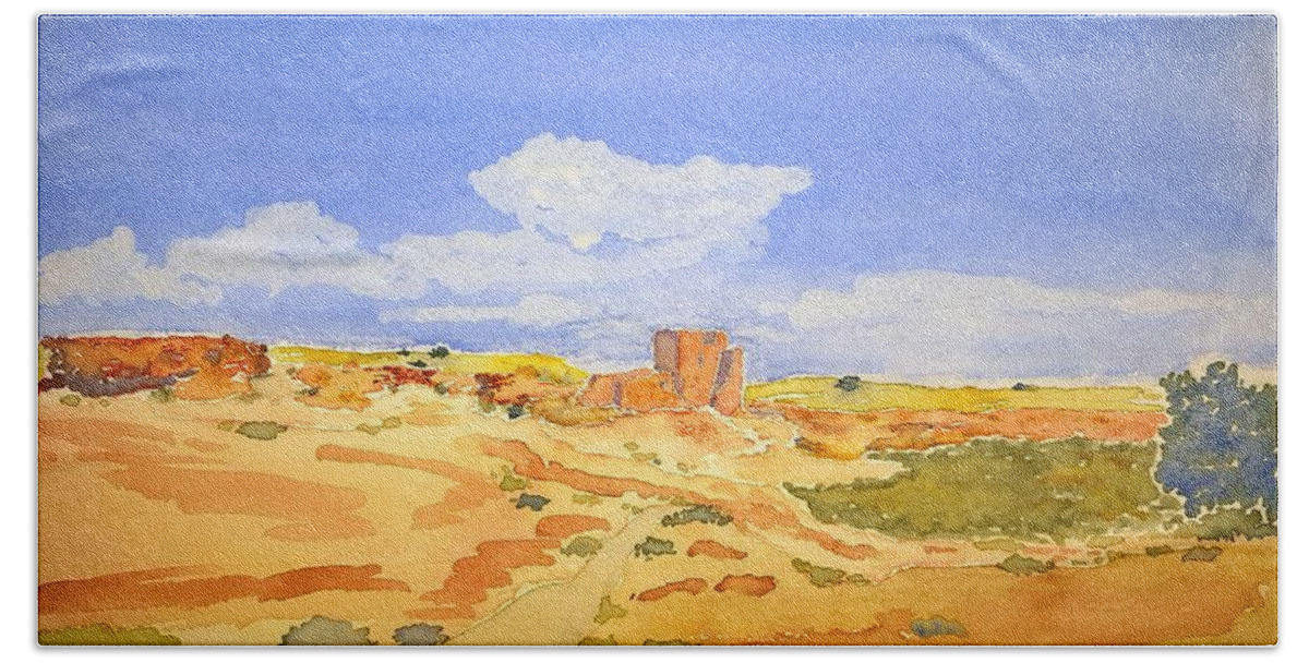 Watercolor Hand Towel featuring the painting Sandstone Lore by John Klobucher