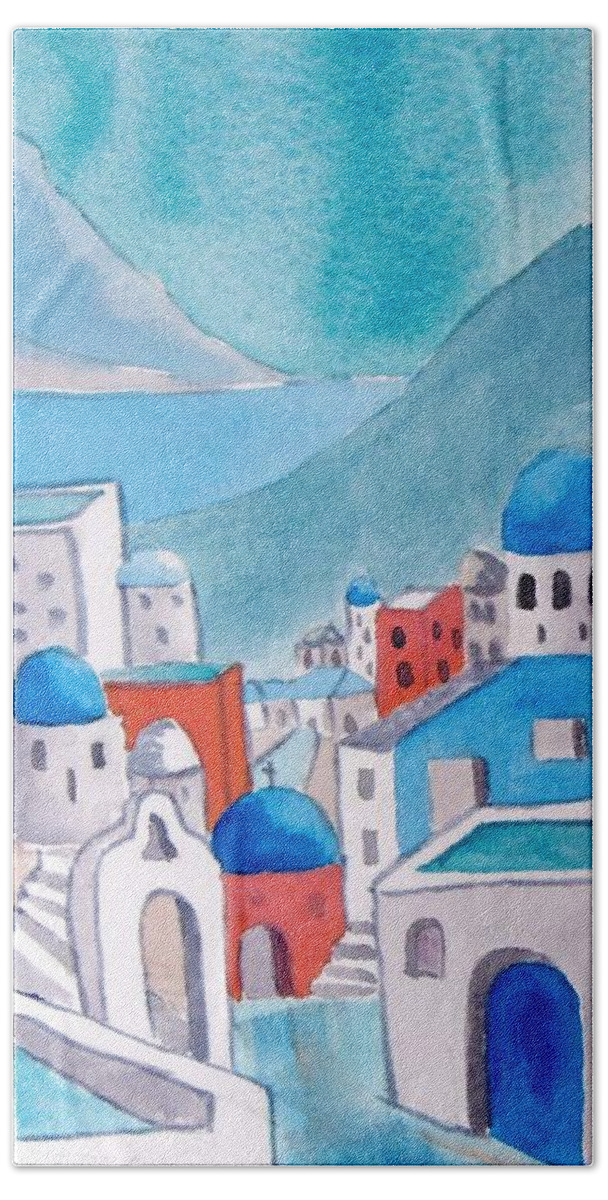 Greece Hand Towel featuring the painting Santorini II by Petra Burgmann