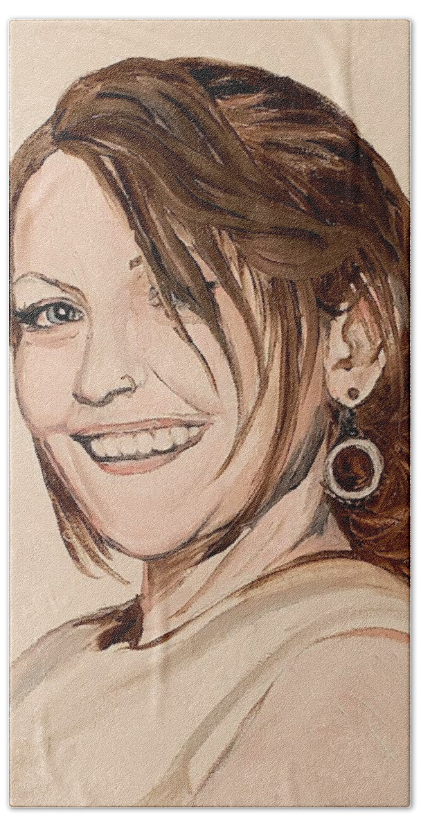 Portrait Hand Towel featuring the painting Sara by Alexandria Weaselwise Busen