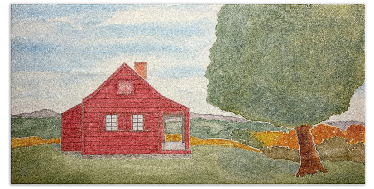 Watercolor Bath Towel featuring the painting Saratoga Farmhouse Lore by John Klobucher