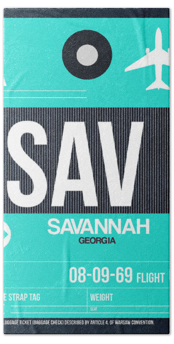 Vacation Hand Towel featuring the digital art SAV Savannah Luggage Tag II by Naxart Studio