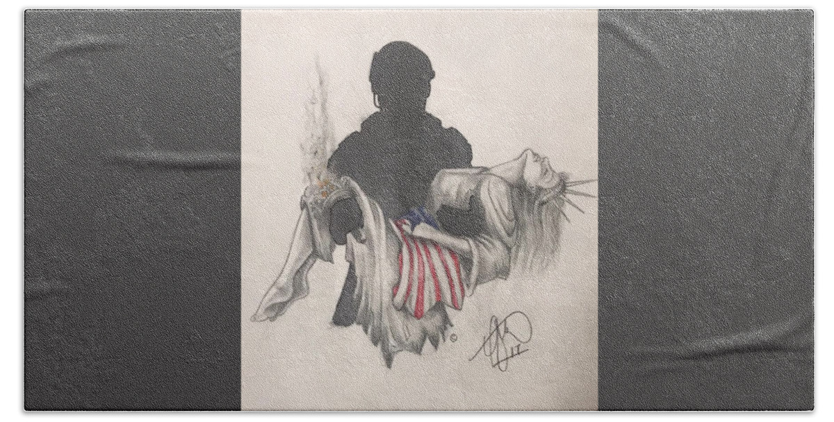 Liberty Hand Towel featuring the drawing Saving Liberty by Howard King