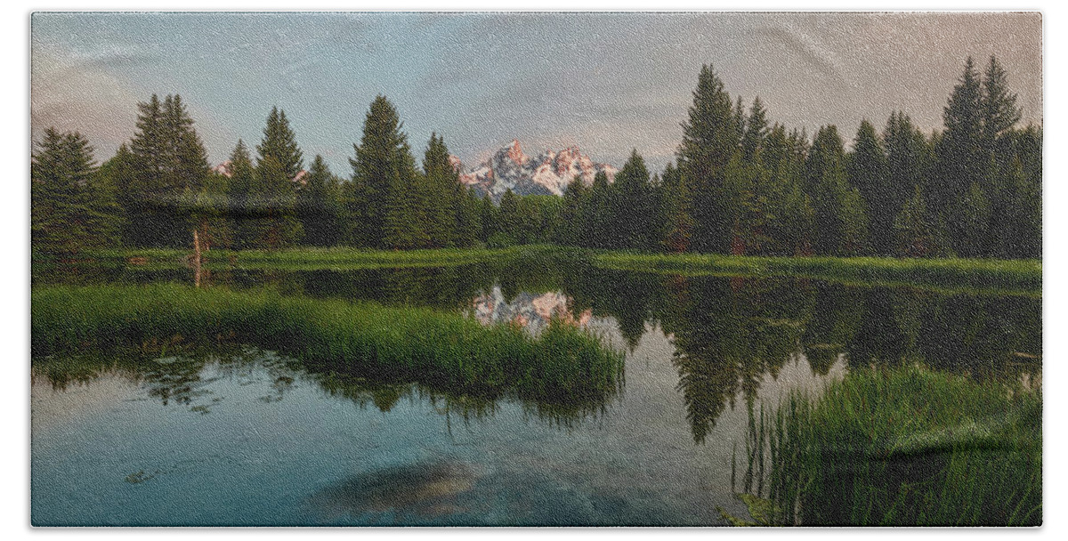 Tetons Bath Towel featuring the photograph Schwabacher Morning by Jon Glaser