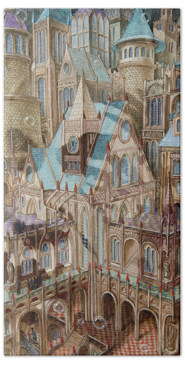Painting Hand Towel featuring the painting Science City by Victor Molev