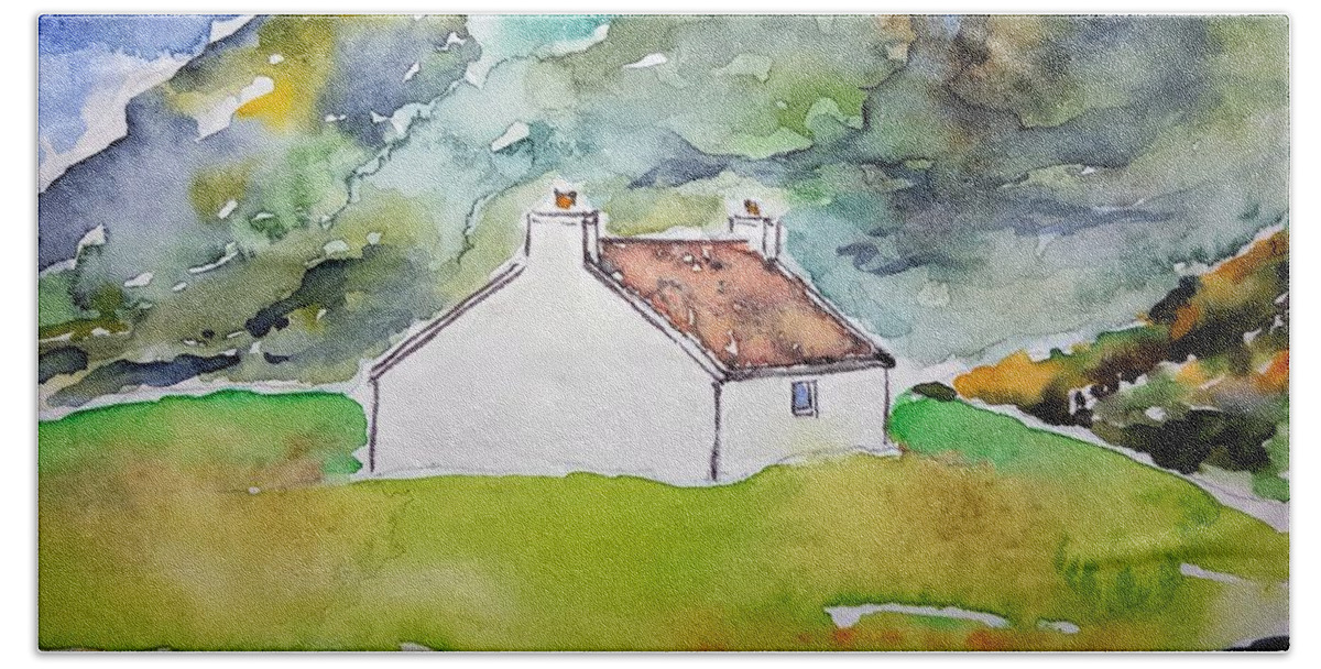 Watercolor Hand Towel featuring the painting Scottish Croft Lore by John Klobucher