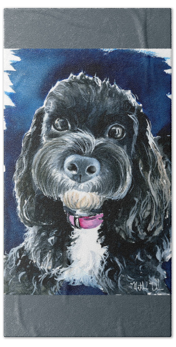 Cavoodle Hand Towel featuring the painting Scout - Cavoodle Dog Painting by Dora Hathazi Mendes