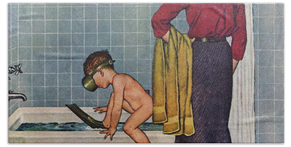 Bathing Hand Towel featuring the drawing Scuba In The Tub by Amos Sewell
