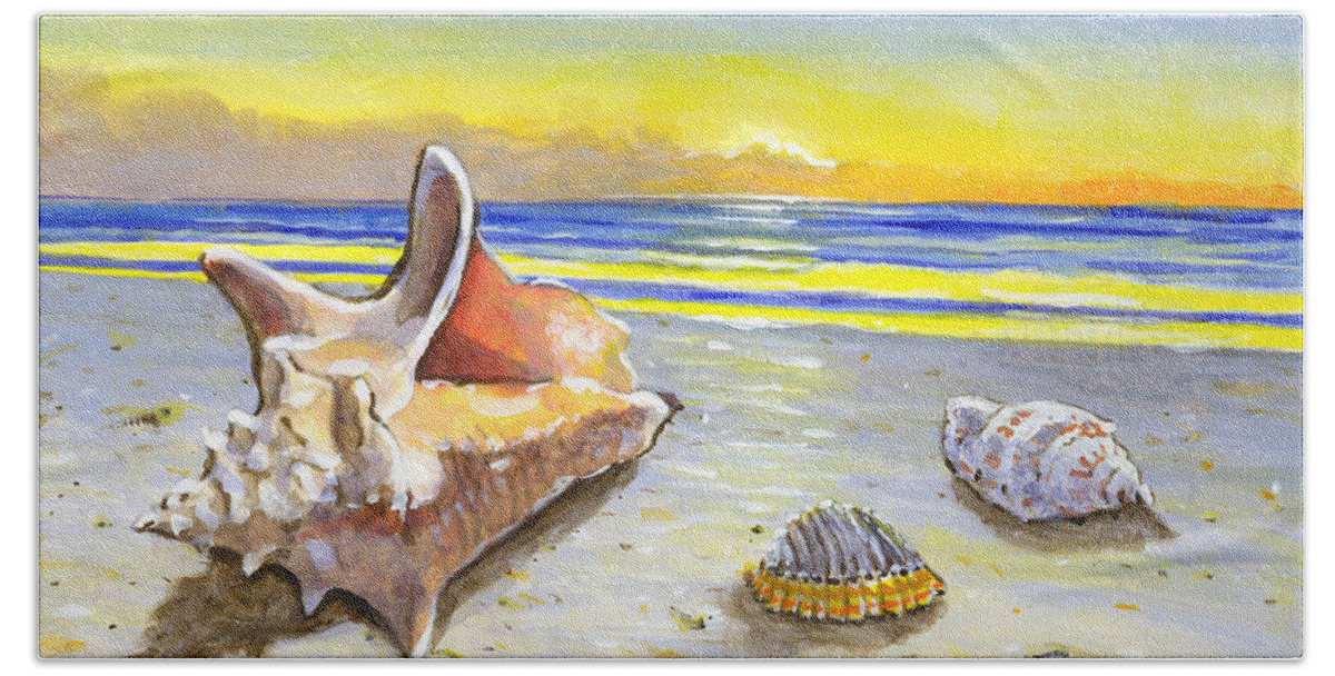 Sea Bath Towel featuring the painting Sea Shells By The Sea Shore by Richard De Wolfe